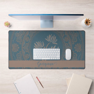 Gepersonaliseerde Gouden Blauwgroen Rococo Lotus D Bureaumat
