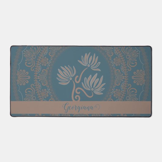 Gepersonaliseerde Gouden Blauwgroen Rococo Lotus D Bureaumat (Voorkant)