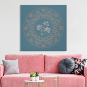 Gepersonaliseerde Gouden Blauwgroen Rococo Lotus D Canvas Afdruk