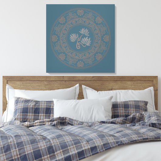Gepersonaliseerde Gouden Blauwgroen Rococo Lotus D Canvas Afdruk (Insitu (Slaapkamer))
