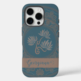 Gepersonaliseerde Gouden Blauwgroen Rococo Lotus D iPhone 16 Pro Hoesje