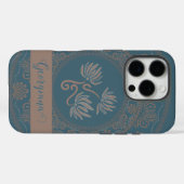 Gepersonaliseerde Gouden Blauwgroen Rococo Lotus D Case-Mate iPhone Case (Achterkant (horizontaal))