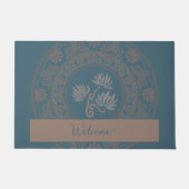 Gepersonaliseerde Gouden Blauwgroen Rococo Lotus D Deurmat (Voorkant)