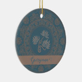 Gepersonaliseerde Gouden Blauwgroen Rococo Lotus D Keramisch Ornament (Rechts)