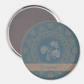 Gepersonaliseerde Gouden Blauwgroen Rococo Lotus D Magneet (Voorkant / Achterkant)