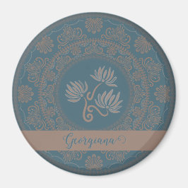 Gepersonaliseerde Gouden Blauwgroen Rococo Lotus D Magneet