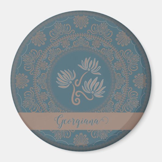 Gepersonaliseerde Gouden Blauwgroen Rococo Lotus D Magneet (Voorkant)