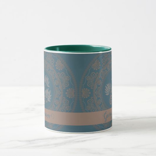 Gepersonaliseerde Gouden Blauwgroen Rococo Lotus D Mok (Midden)