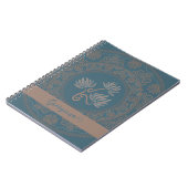 Gepersonaliseerde Gouden Blauwgroen Rococo Lotus D Notitieboek (Linkerzijde)