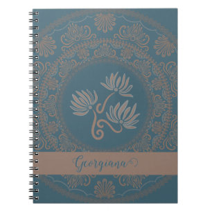 Gepersonaliseerde Gouden Blauwgroen Rococo Lotus D Notitieboek