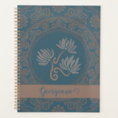 Gepersonaliseerde Gouden Blauwgroen Rococo Lotus D Planner (Voorkant)