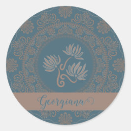 Gepersonaliseerde Gouden Blauwgroen Rococo Lotus D Ronde Sticker