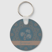 Gepersonaliseerde Gouden Blauwgroen Rococo Lotus D Sleutelhanger (Voorkant)