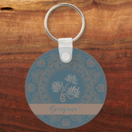 Gepersonaliseerde Gouden Blauwgroen Rococo Lotus D Sleutelhanger