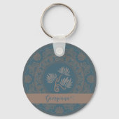 Gepersonaliseerde Gouden Blauwgroen Rococo Lotus D Sleutelhanger (Achterkant)