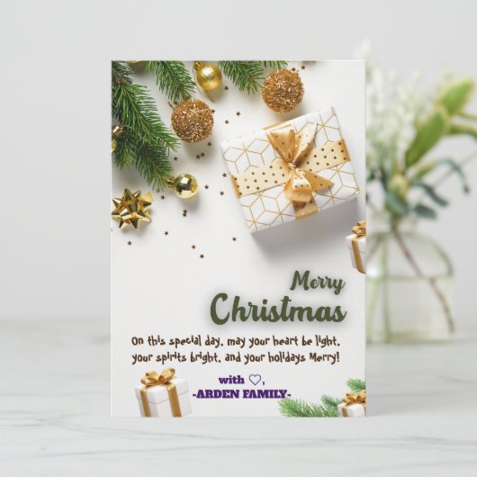 GEPERSONALISEERDE GOUDEN BLUSH CHRISTAMS BOOM GROE BEDANKKAART (Staand voorkant)