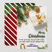 GEPERSONALISEERDE GOUDEN BLUSH CHRISTAMS BOOM GROE BEDANKKAART (Voorkant / Achterkant)