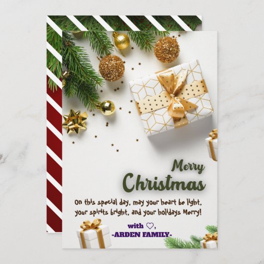 GEPERSONALISEERDE GOUDEN BLUSH CHRISTAMS BOOM GROE BEDANKKAART (Voorkant / Achterkant)