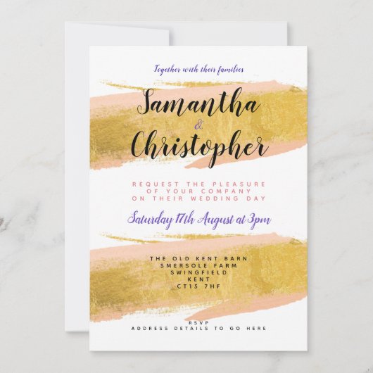 Gepersonaliseerde gouden borstel bruiloft uitnodig kaart (Voorkant)