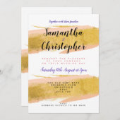 Gepersonaliseerde gouden borstel bruiloft uitnodig kaart (Voorkant / Achterkant)