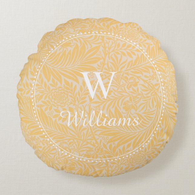 Gepersonaliseerde gouden botanische patroon rond kussen (Voorkant)