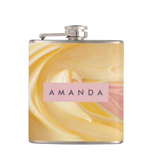 Gepersonaliseerde Gouden Botercreme Wervel Pastel  Heupfles (Voorkant)