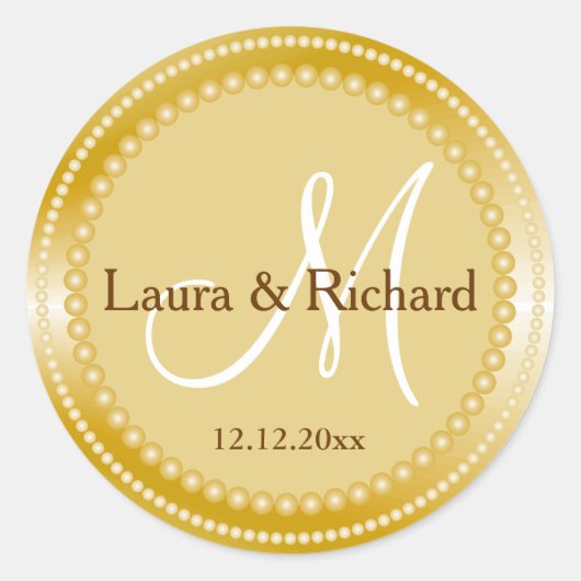 Gepersonaliseerde gouden bruiloft monogram afdicht ronde sticker (Voorkant)