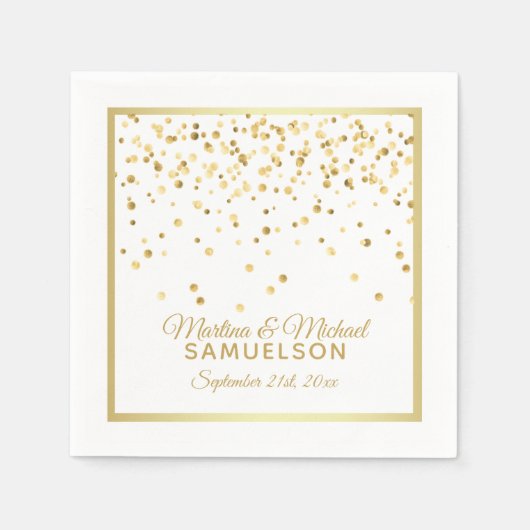 Gepersonaliseerde gouden Confetti bruiloft wegwerp Servetten (Voorkant)