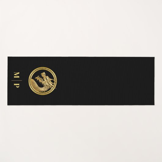 Gepersonaliseerde gouden draak-monogram- yogamat (Voorkant (horizontaal))