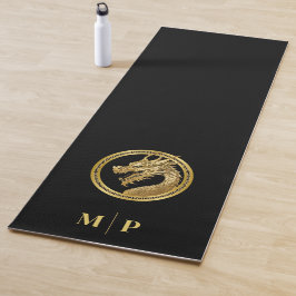 Gepersonaliseerde gouden draak-monogram- yogamat
