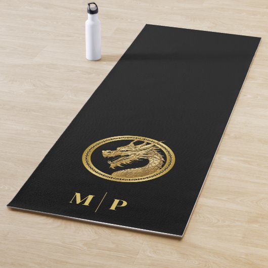 Gepersonaliseerde gouden draak-monogram- yogamat (In situ)