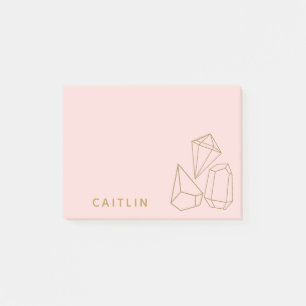 Gepersonaliseerde gouden edelstenen Blush Pink Post-it® Notes