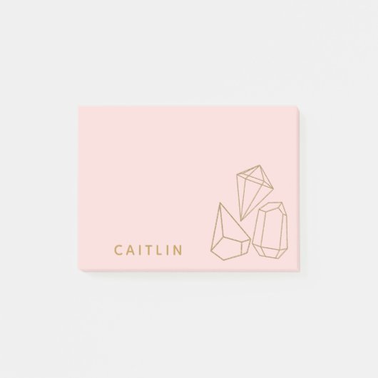 Gepersonaliseerde gouden edelstenen Blush Pink Post-it® Notes (Voorkant)