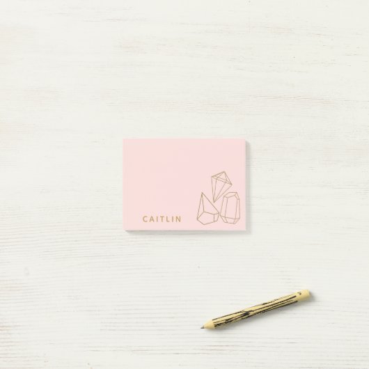 Gepersonaliseerde gouden edelstenen Blush Pink Post-it® Notes (Op bureau)