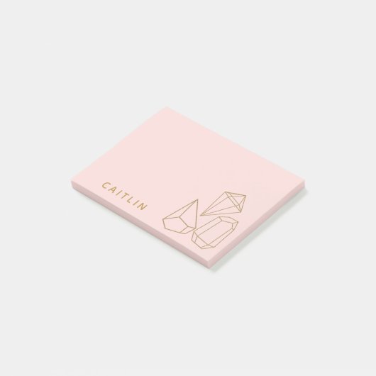 Gepersonaliseerde gouden edelstenen Blush Pink Post-it® Notes (Schuin)