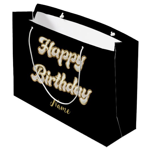 Gepersonaliseerde gouden elegante Happy Birthday G Groot Cadeauzakje (Achterkant Gekanteld)