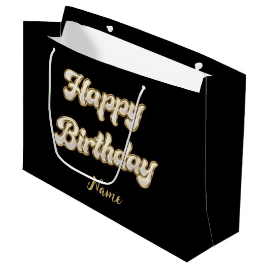 Gepersonaliseerde gouden elegante Happy Birthday G Groot Cadeauzakje (Voorkant Gekanteld)