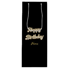 Gepersonaliseerde gouden elegante Happy Birthday G Wijn Cadeautas