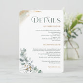 Gepersonaliseerde gouden en groene bruiloft detail kaart (Staand voorkant)