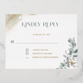 Gepersonaliseerde gouden en groene RSVP-sjabloon Folie Feestdagen Briefkaart (Voorkant)
