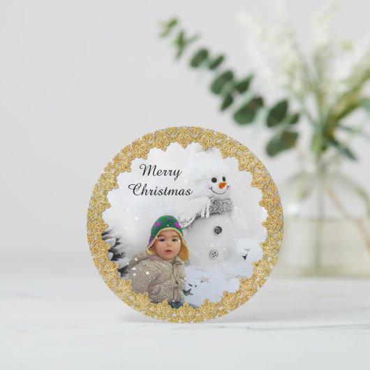 Gepersonaliseerde gouden en groene vrolijke kerst  feestdagenkaart (Staand voorkant)