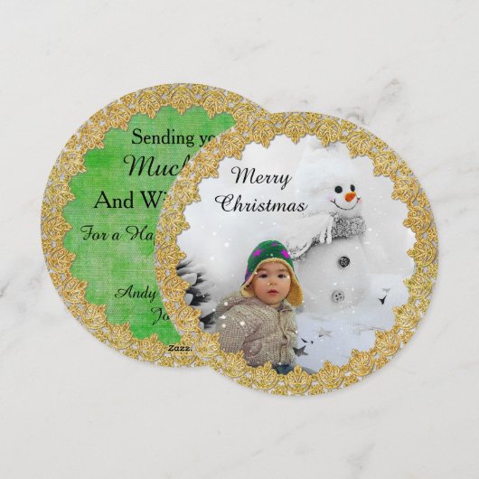 Gepersonaliseerde gouden en groene vrolijke kerst  feestdagenkaart (Voorkant / Achterkant)