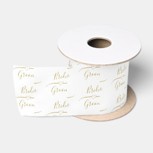 Gepersonaliseerde gouden en witte bruid en bruideg satijnen lint
