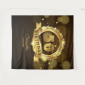 Gepersonaliseerde gouden en zwarte 50ste verjaarda wandkleed (Voorkant (horizontaal))