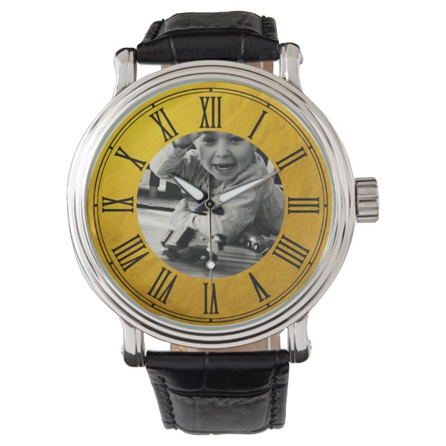 Gepersonaliseerde gouden  foto van de familie horloge (Voorkant)