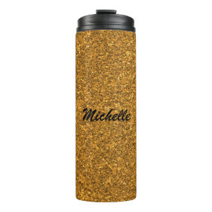 Gepersonaliseerde Gouden Glitter Aangepaste Naam Thermosbeker
