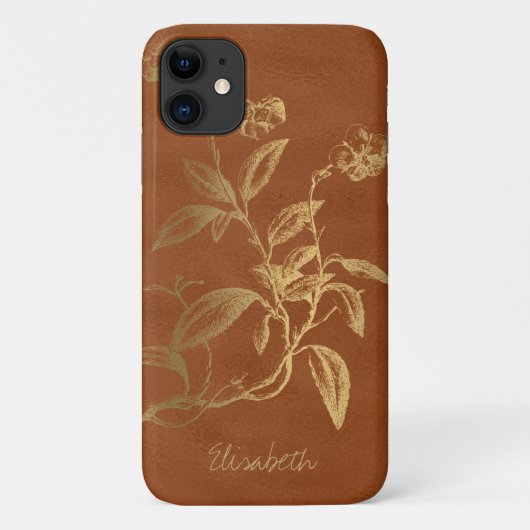 Gepersonaliseerde gouden glitter bloemen vrouw Case-Mate iPhone case (Achterkant)