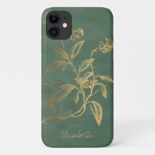Gepersonaliseerde gouden glitter bloemen vrouw Case-Mate iPhone case