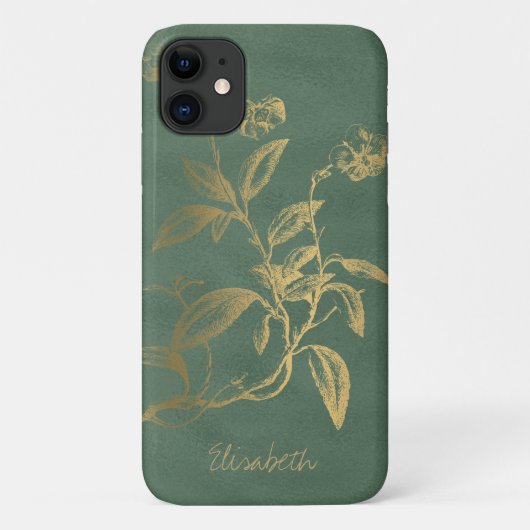 Gepersonaliseerde gouden glitter bloemen vrouw Case-Mate iPhone case (Achterkant)