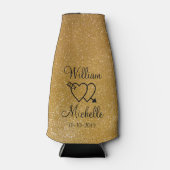 Gepersonaliseerde gouden glitter bruiloft fles koe flesjeskoeler (Voorkant)